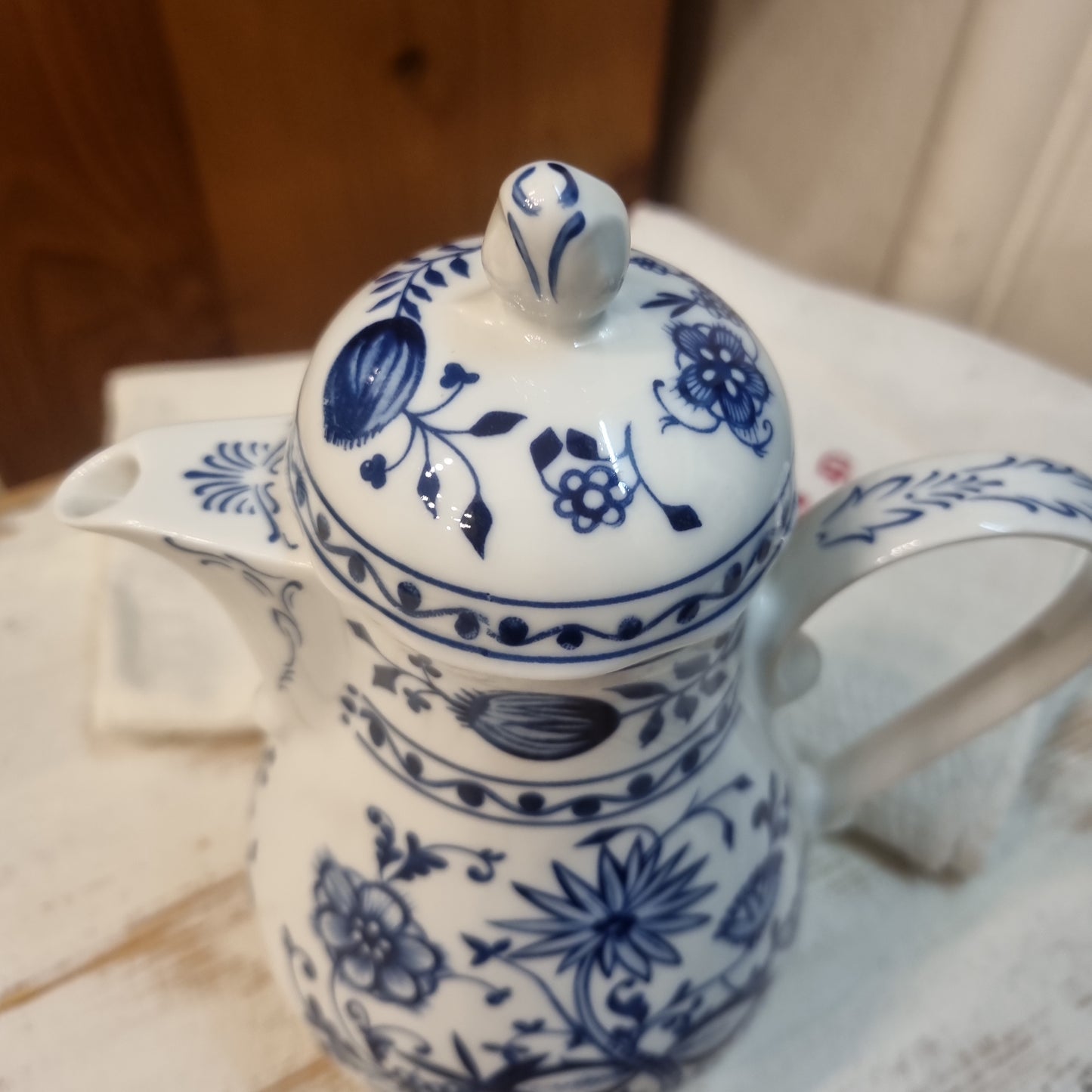 Kahla Zwiebelmuster Kaffeekanne Kanne Tee Vintage blau weiß