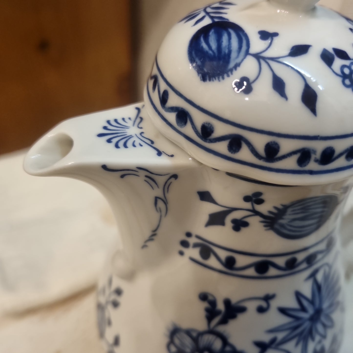 Kahla Zwiebelmuster Kaffeekanne Kanne Tee Vintage blau weiß