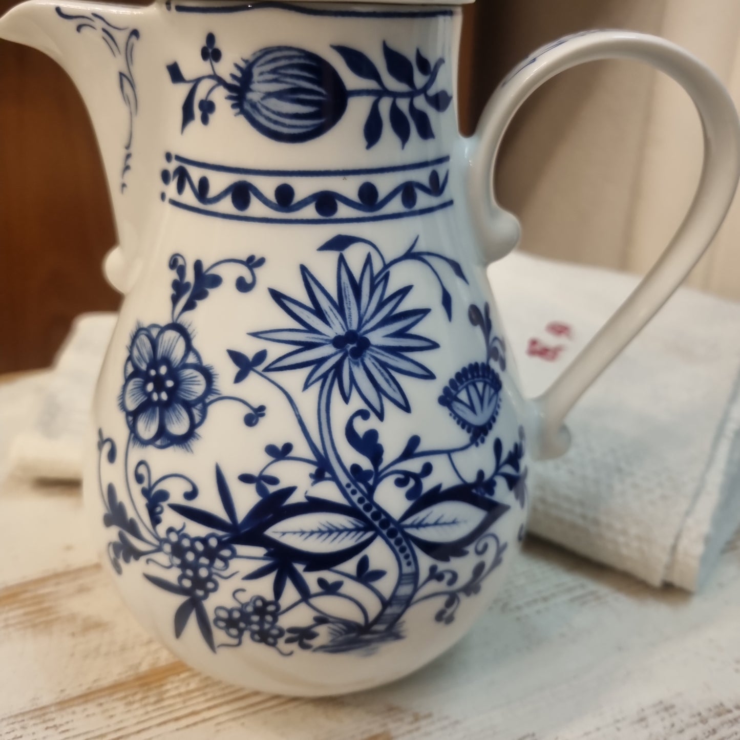 Kahla Zwiebelmuster Kaffeekanne Kanne Tee Vintage blau weiß