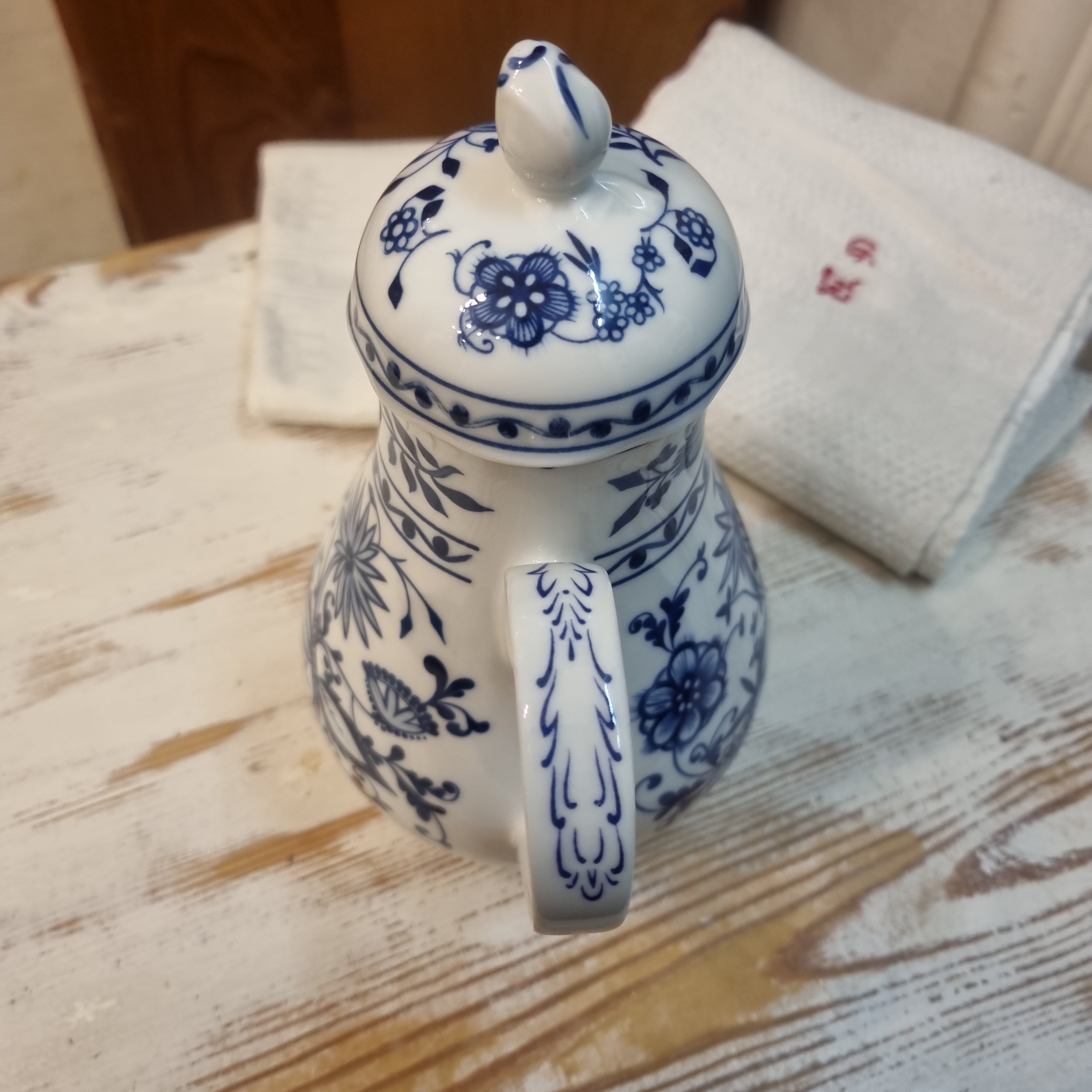 Kahla Zwiebelmuster Kaffeekanne Kanne Tee Vintage blau weiß