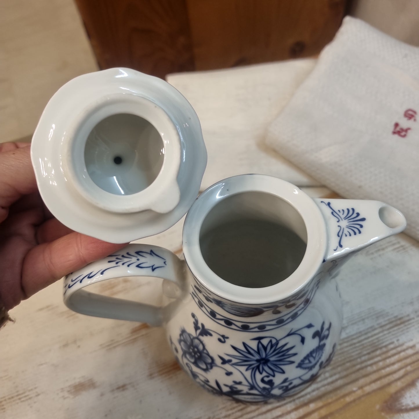 Kahla Zwiebelmuster Kaffeekanne Kanne Tee Vintage blau weiß