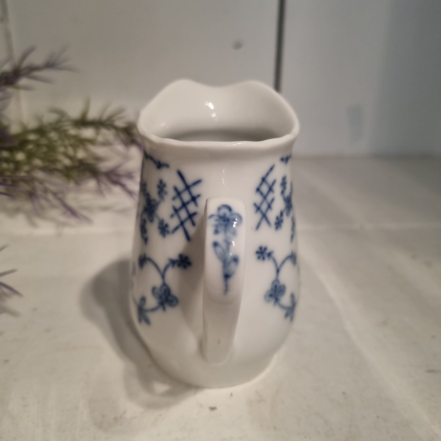 Altes Milchkännchen Sahnekännchen Indisch Blau Strohblume Vintage DDR