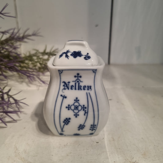 Alte Vorratsdose mit Deckel Nelken Indisch Blau Strohblume Vintage