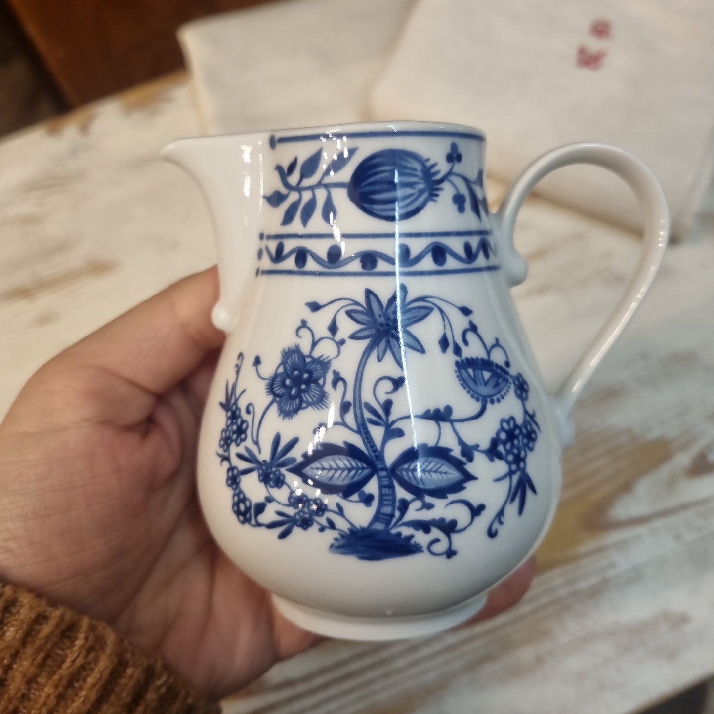 Altes Milchkännchen Sahnekännchen Indisch Blau Zwiebelmuster Kobalt Vintage DDR Kahla