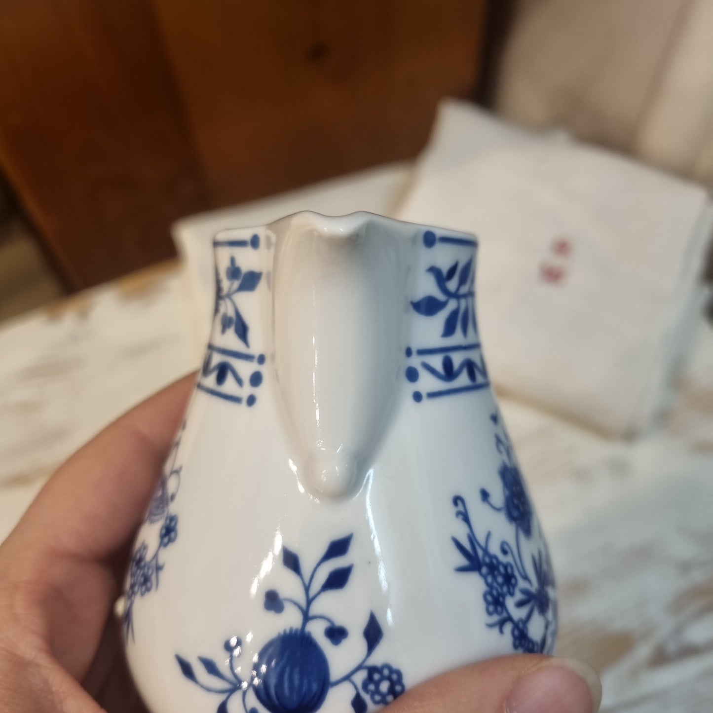 Altes Milchkännchen Sahnekännchen Indisch Blau Zwiebelmuster Kobalt Vintage DDR Kahla