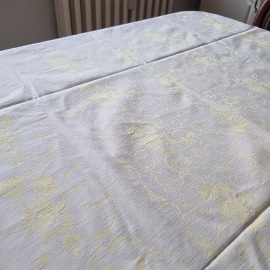 Retro Vintage Tischdecke Damast Pastellgelb 95x150cm Baumwolle 🤍