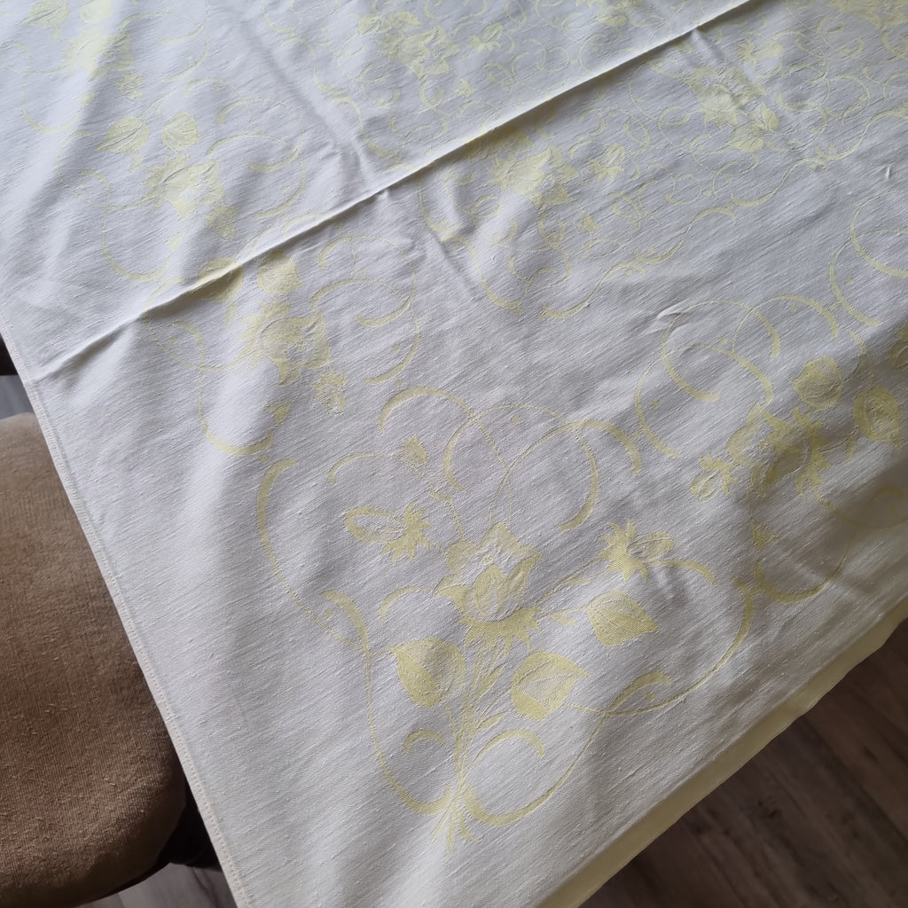 Retro Vintage Tischdecke Damast Pastellgelb 95x150cm Baumwolle 🤍