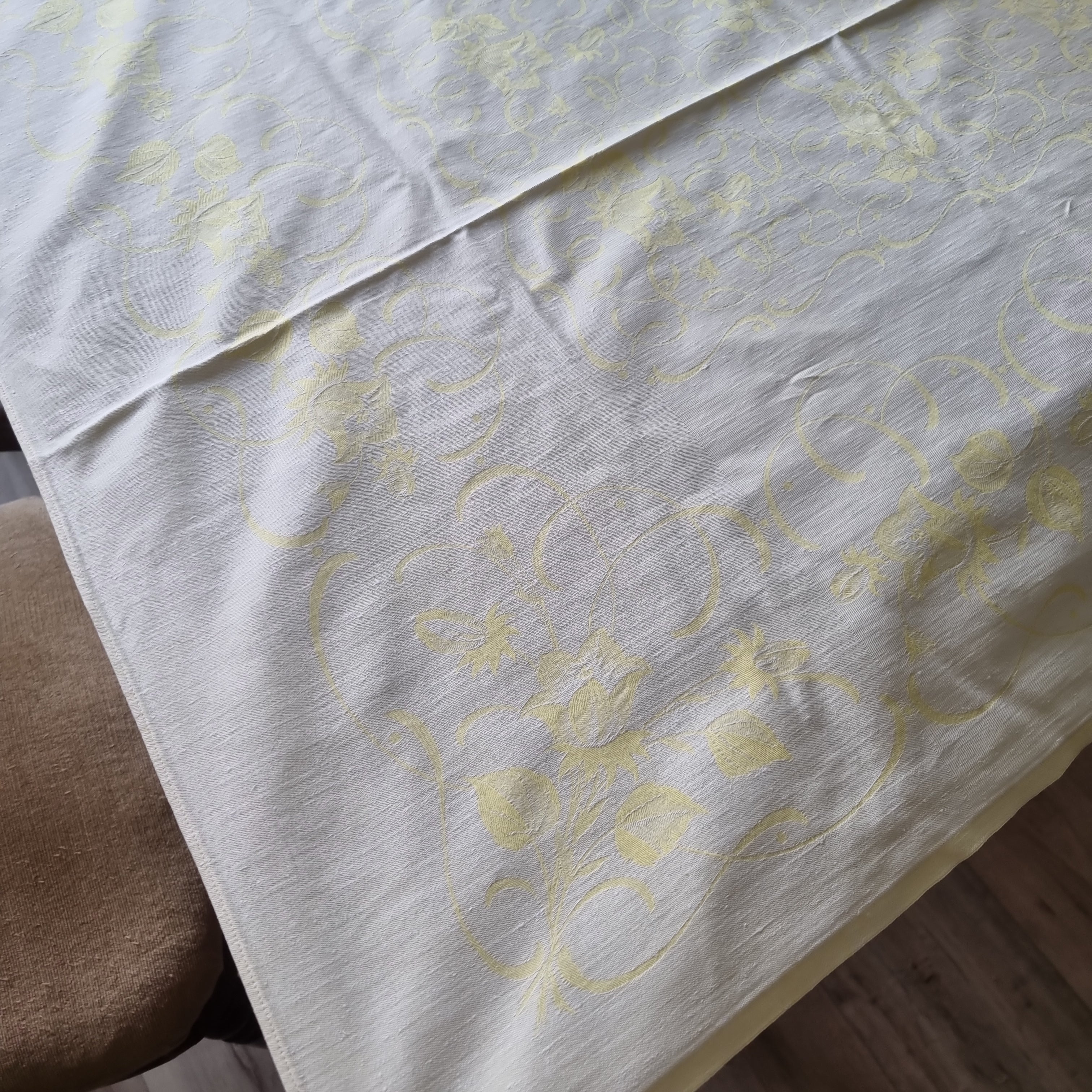 Retro Vintage Tischdecke Damast Pastellgelb 95x150cm Baumwolle 🤍