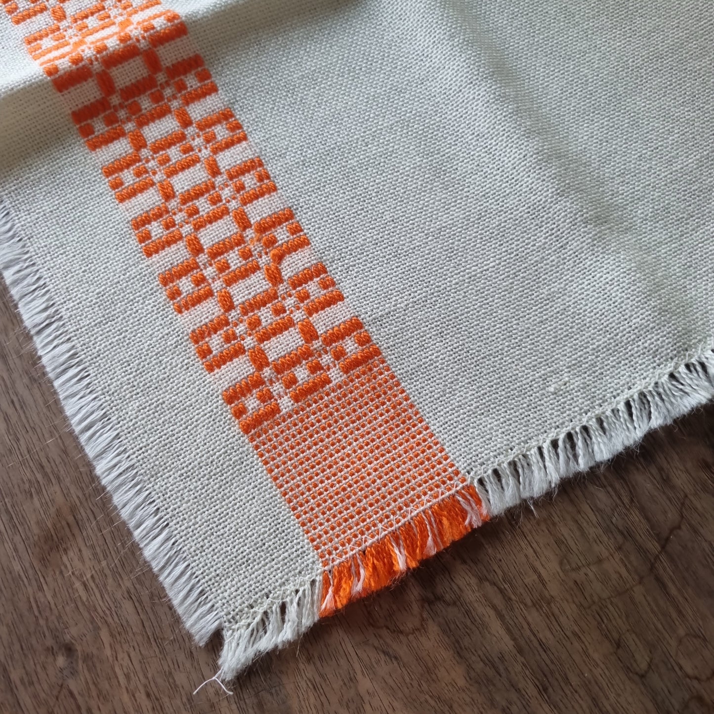 🤍Retro Vintage Tischdecke gewebt Tischläufer 70er Jahre weiß orange DDR 93x41cm