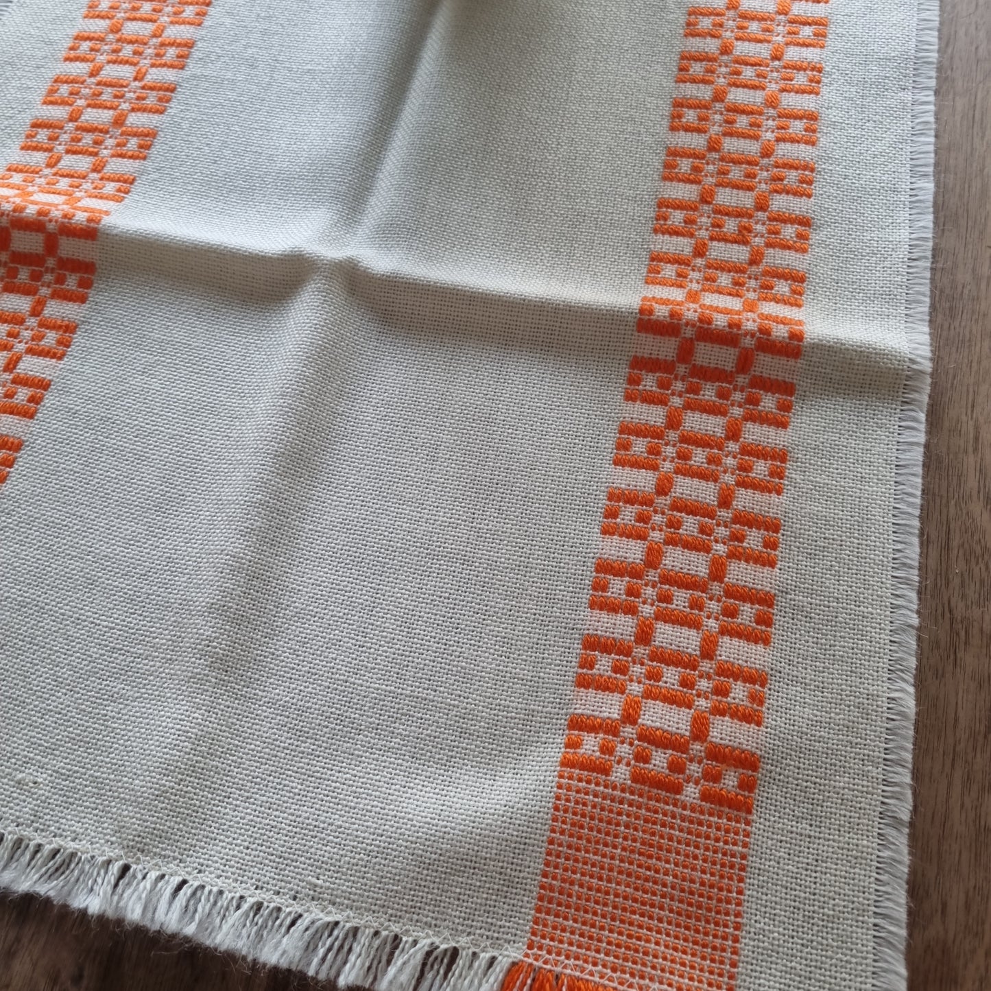 🤍Retro Vintage Tischdecke gewebt Tischläufer 70er Jahre weiß orange DDR 93x41cm