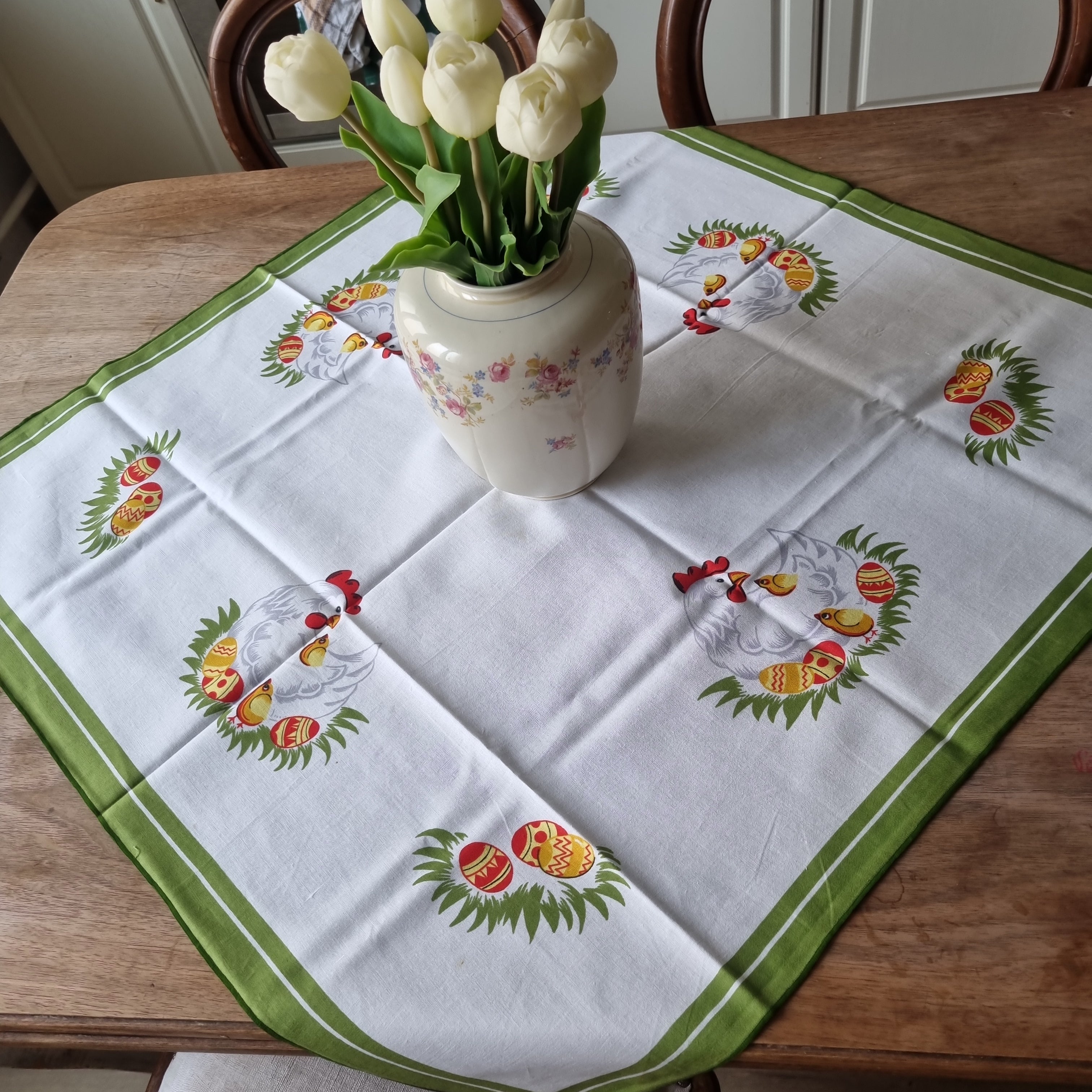 Altes DDR Retro Vintage Ostern Tischdecke / Mitteldecke Baumwolle 80x80cm 🤍