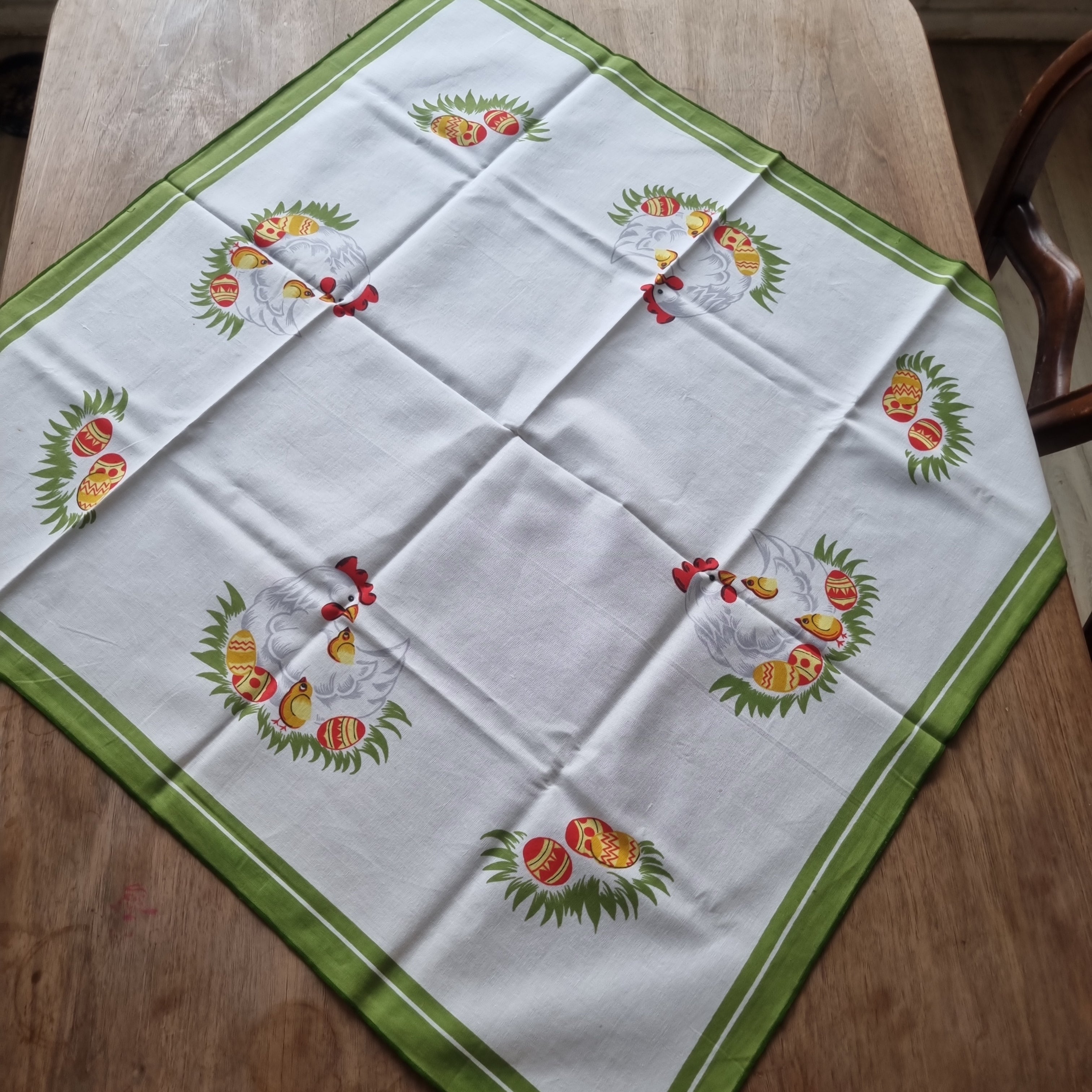 Altes DDR Retro Vintage Ostern Tischdecke / Mitteldecke Baumwolle 80x80cm 🤍