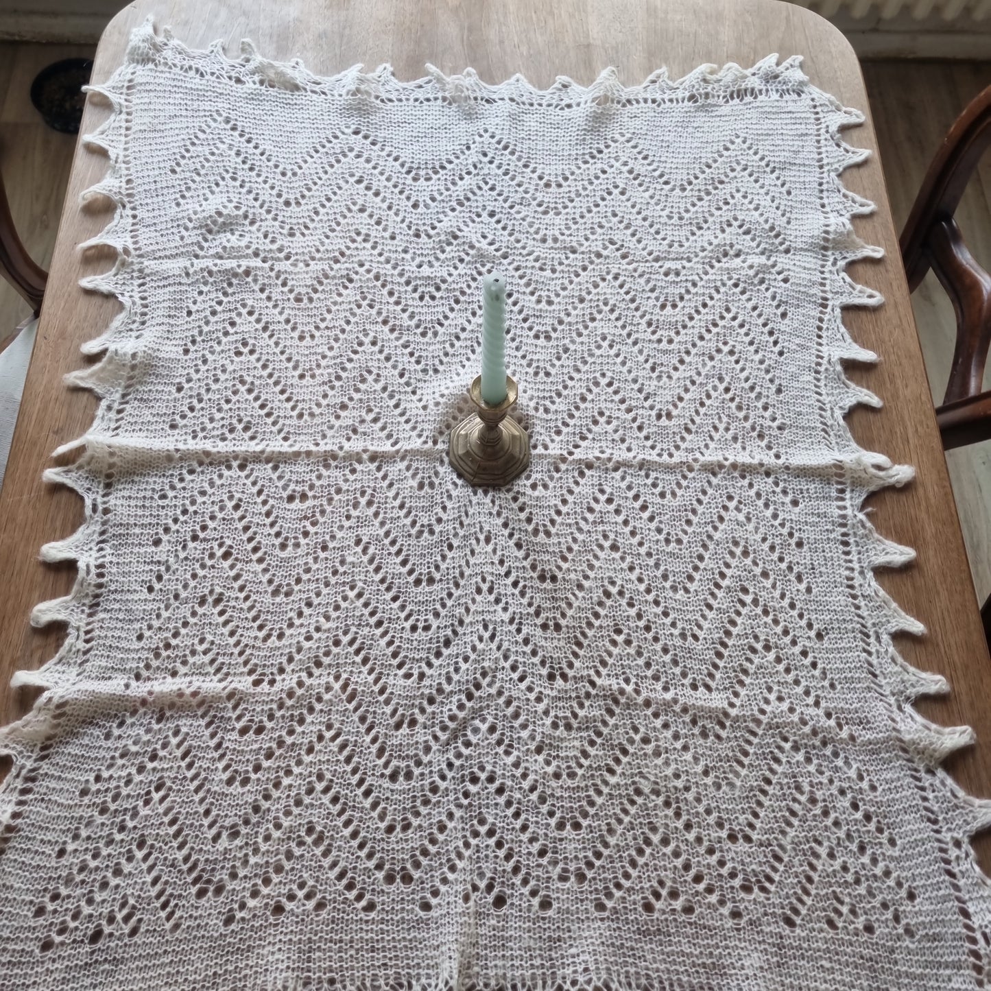 🤍Alte Vintage Retro Tischdecke gestrickt gehäkelt creme 95x75cm