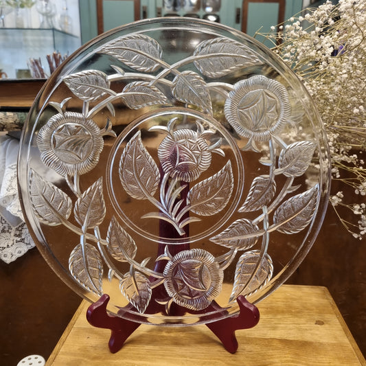 Alte Vintage Kristall Glas Schale Teller Obstschale Deko Blumen Rosen Obstteller