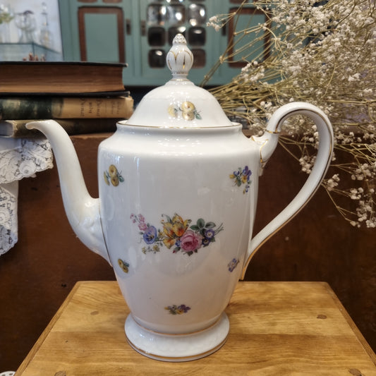 Antike Rosenthal Bavaria Empire Porzellan Kaffeekanne Teekanne Groß mit Blumenmuster
