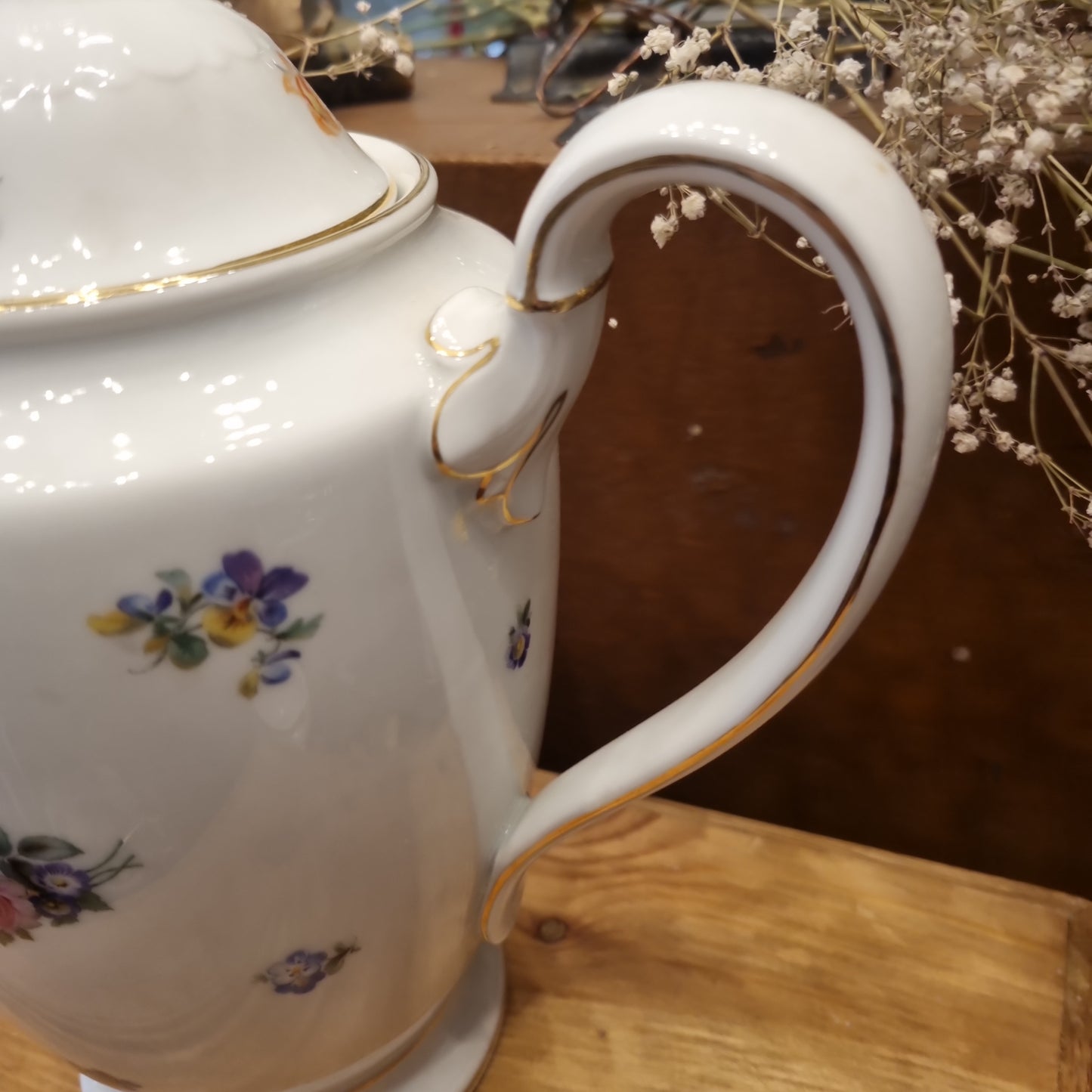 Antike Rosenthal Bavaria Empire Porzellan Kaffeekanne Teekanne Groß mit Blumenmuster