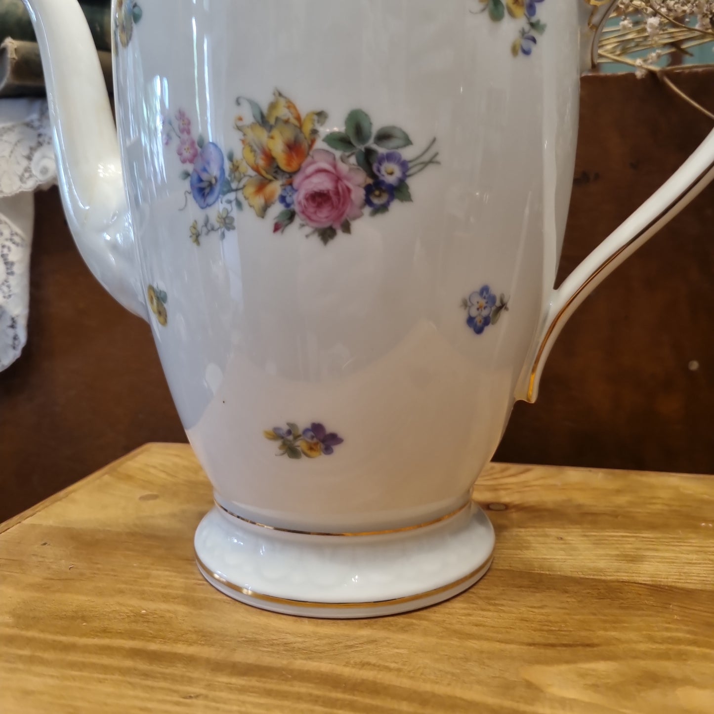 Antike Rosenthal Bavaria Empire Porzellan Kaffeekanne Teekanne Groß mit Blumenmuster