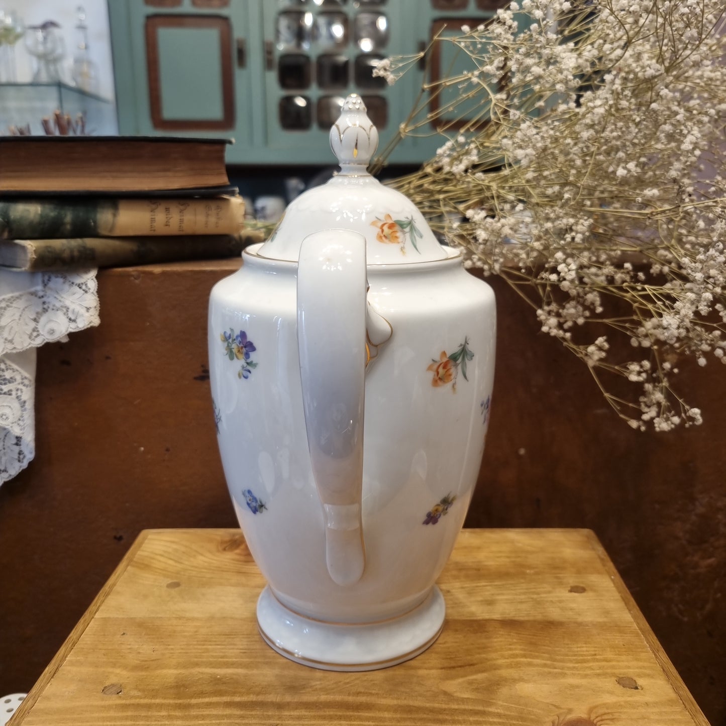 Antike Rosenthal Bavaria Empire Porzellan Kaffeekanne Teekanne Groß mit Blumenmuster