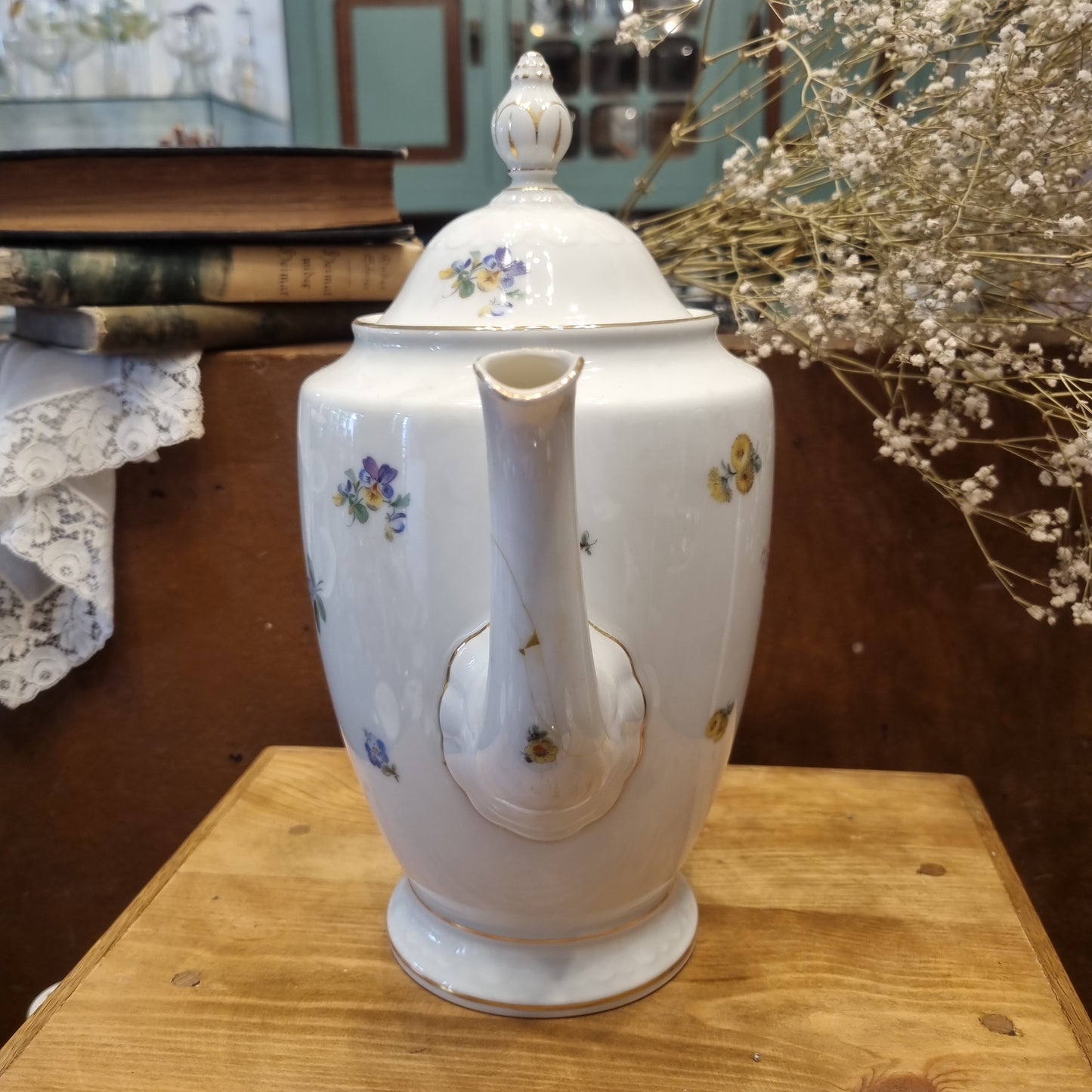 Antike Rosenthal Bavaria Empire Porzellan Kaffeekanne Teekanne Groß mit Blumenmuster