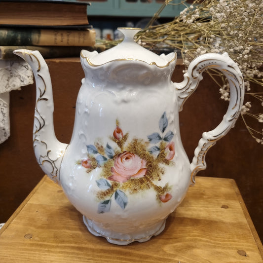 Antike Bavaria Porzellan Kaffeekanne Teekanne Groß mit Blumenmuster handbemalt