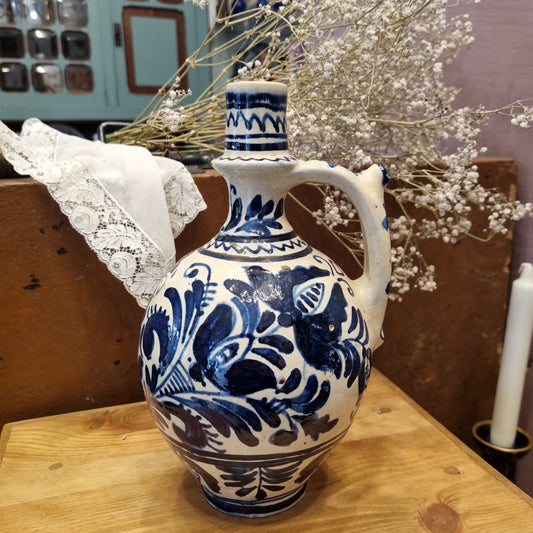 Alte Steingut Vase Kanne Krug für Trockenpflanzen weiß blau