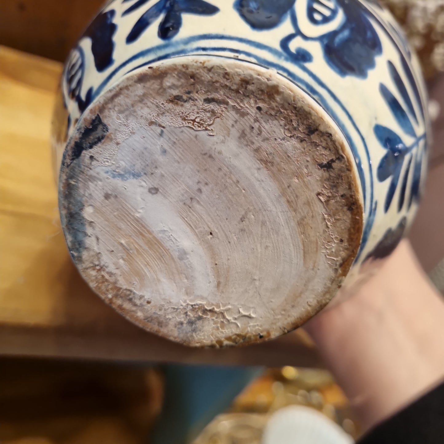 Alte Steingut Vase Kanne Krug für Trockenpflanzen weiß blau