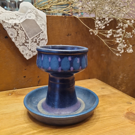 Alter Keramik Kerzenhalter handgefertigt Vintage blau