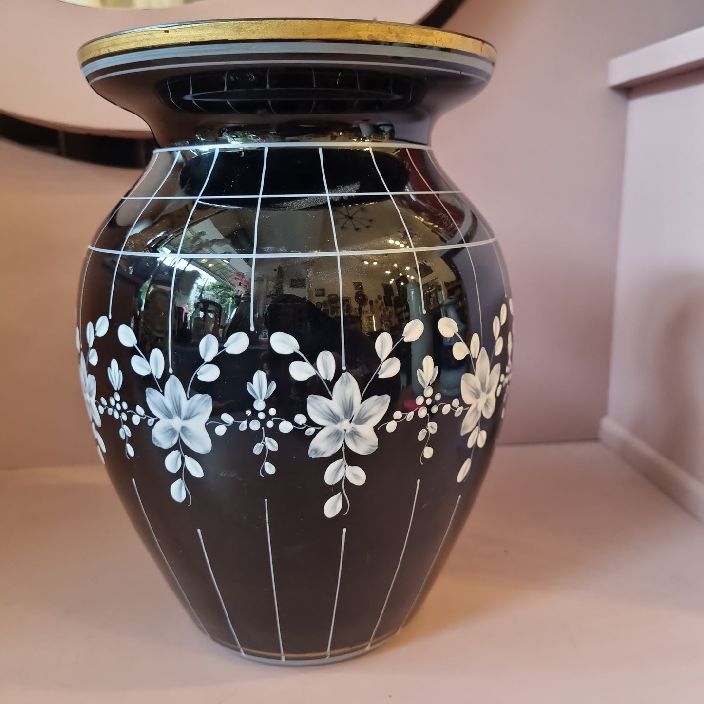 Alte Vintage Glas Vase schwarz Weiß