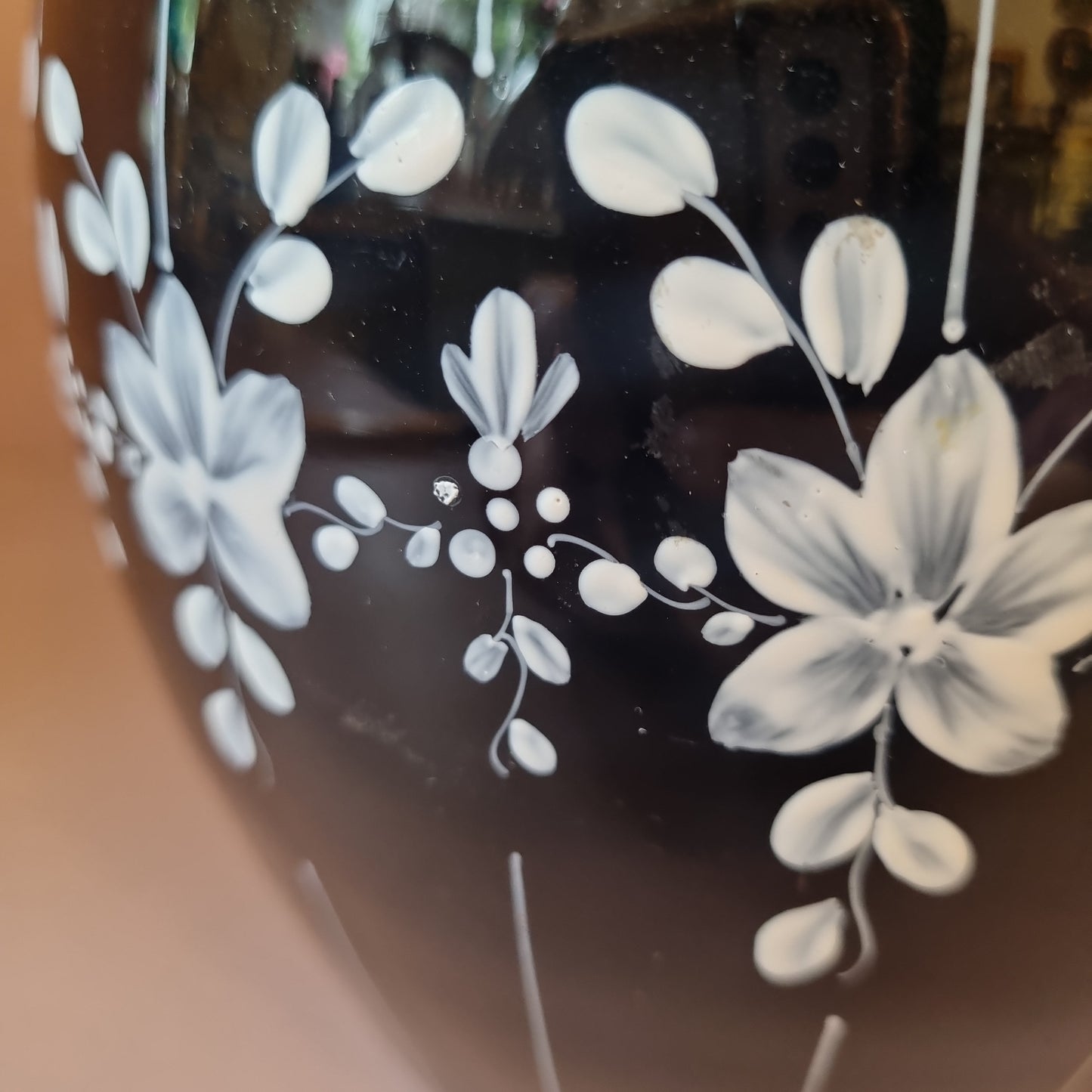 Alte Vintage Glas Vase schwarz Weiß