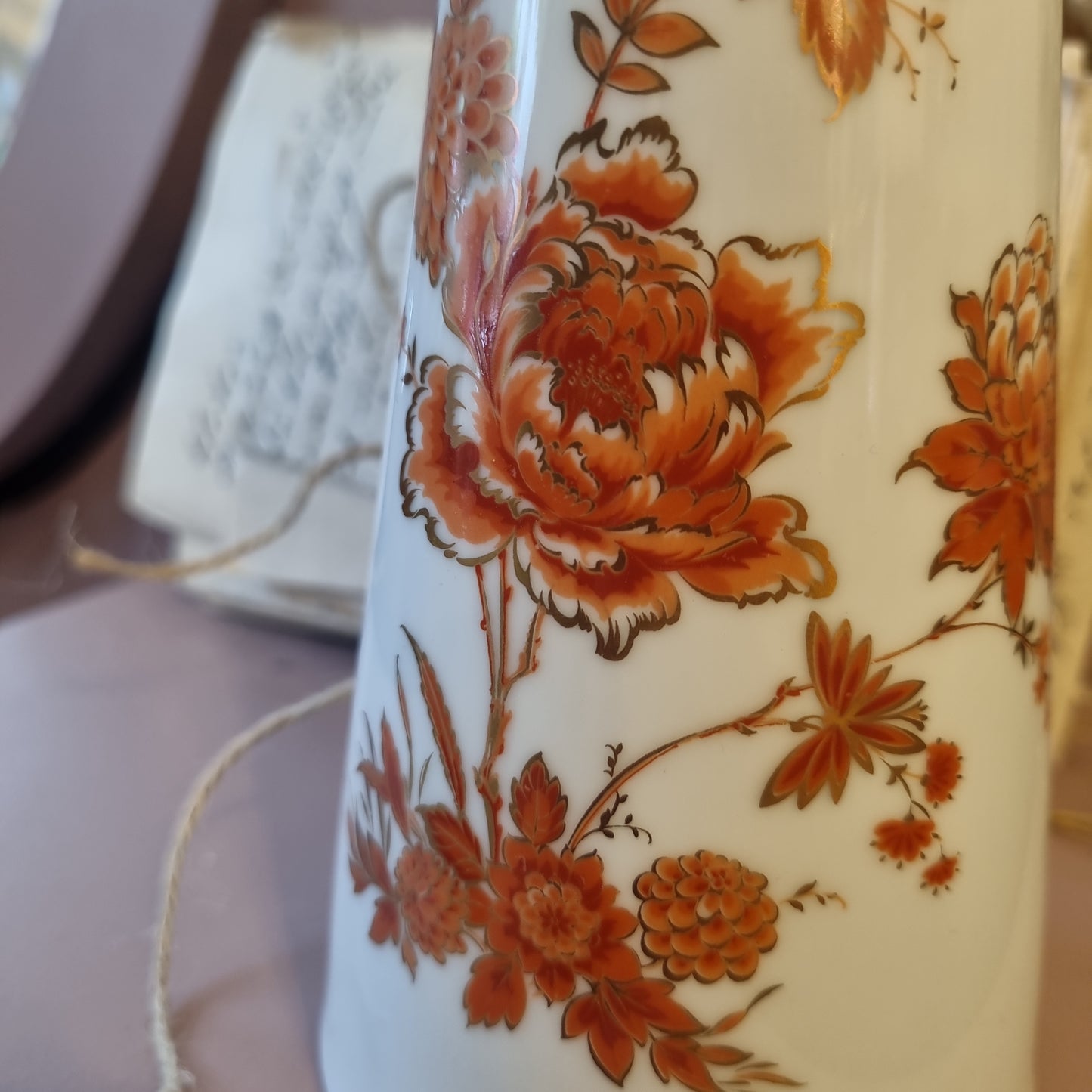 Alte Burgund Vase von Kaiser Porzellan 70er Jahre Stil