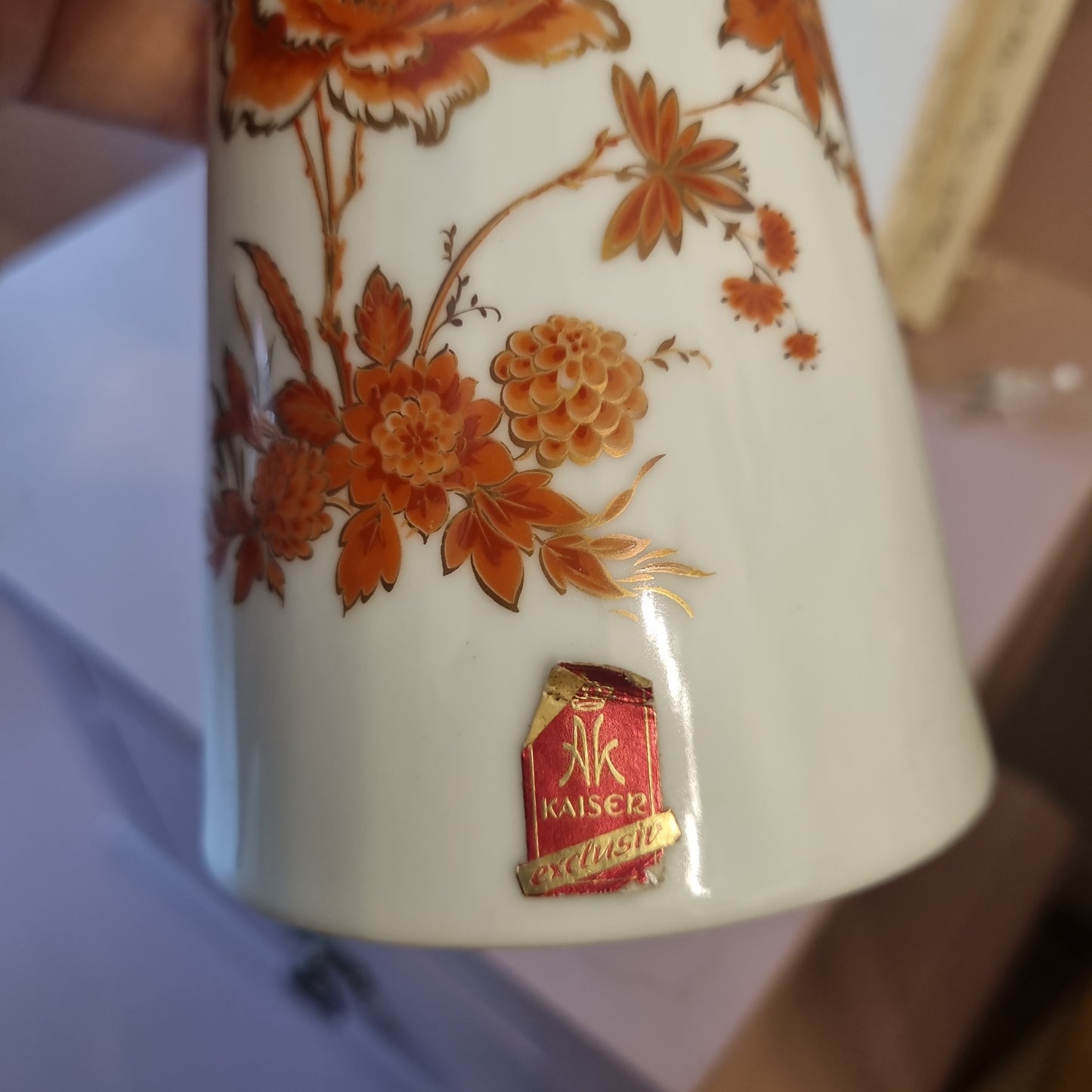 Alte Burgund Vase von Kaiser Porzellan 70er Jahre Stil