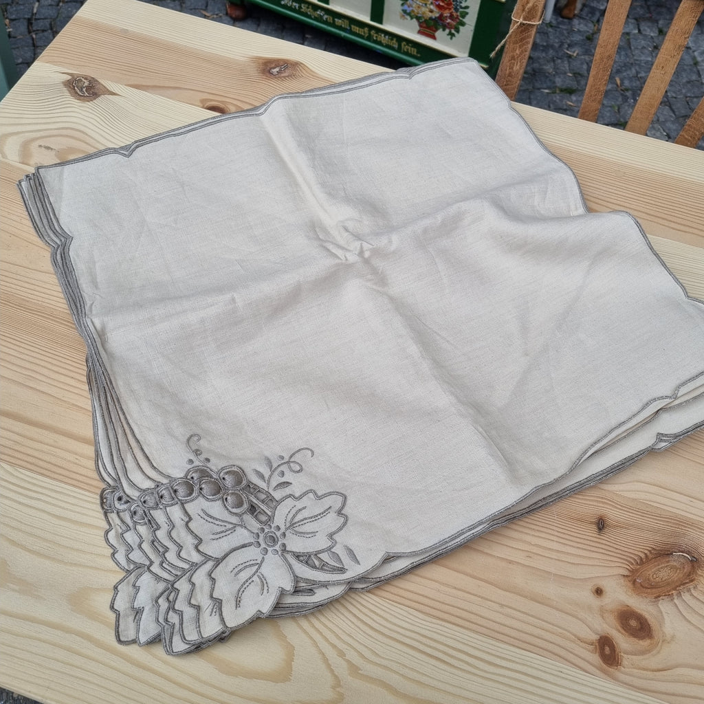 12x antike Servietten Baumwolle/Leinen mit Traubenmotiv beige grau 🤍