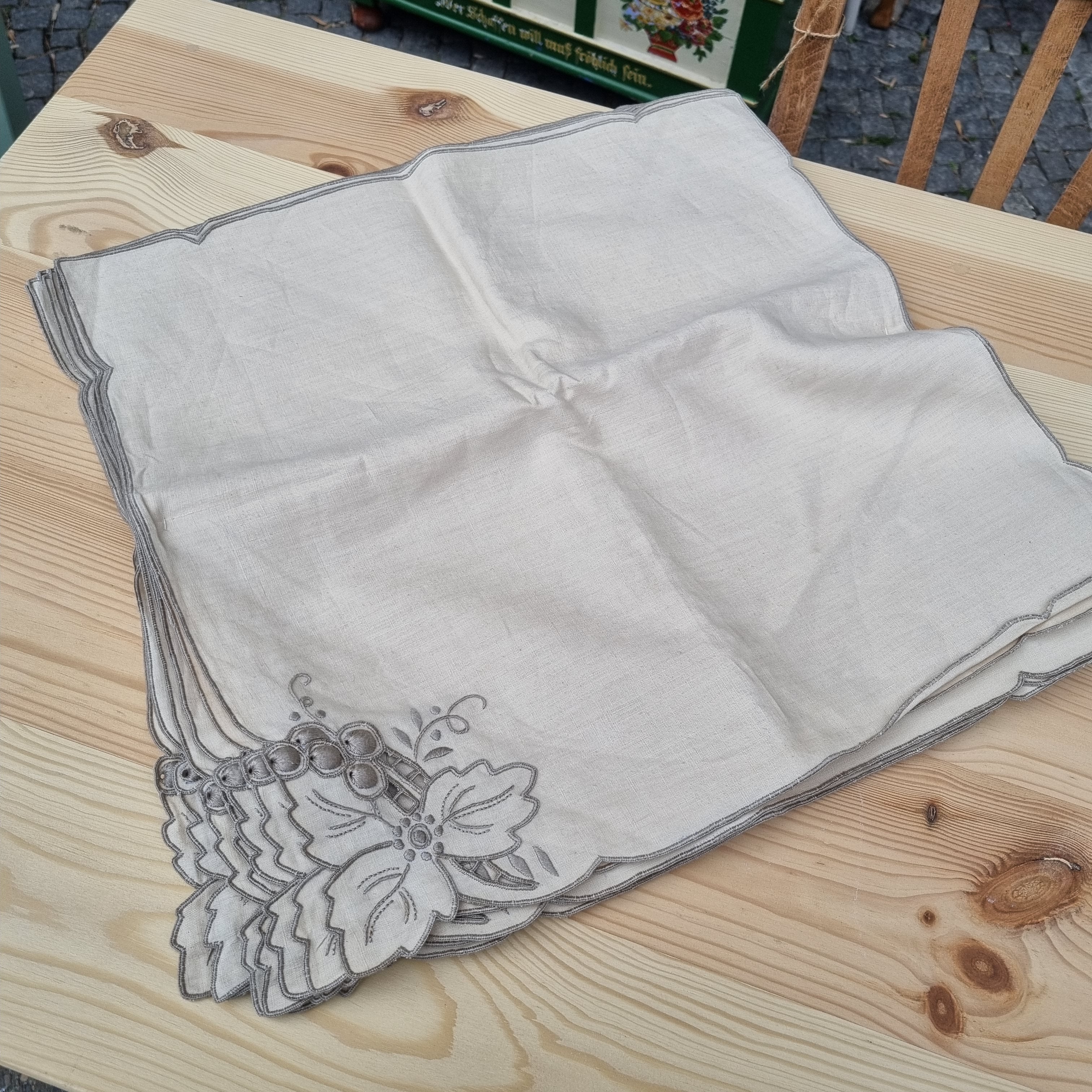 12x antike Servietten Baumwolle/Leinen mit Traubenmotiv beige grau 🤍