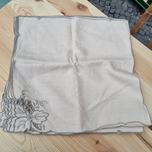12x antike Servietten Baumwolle/Leinen mit Traubenmotiv beige grau 🤍