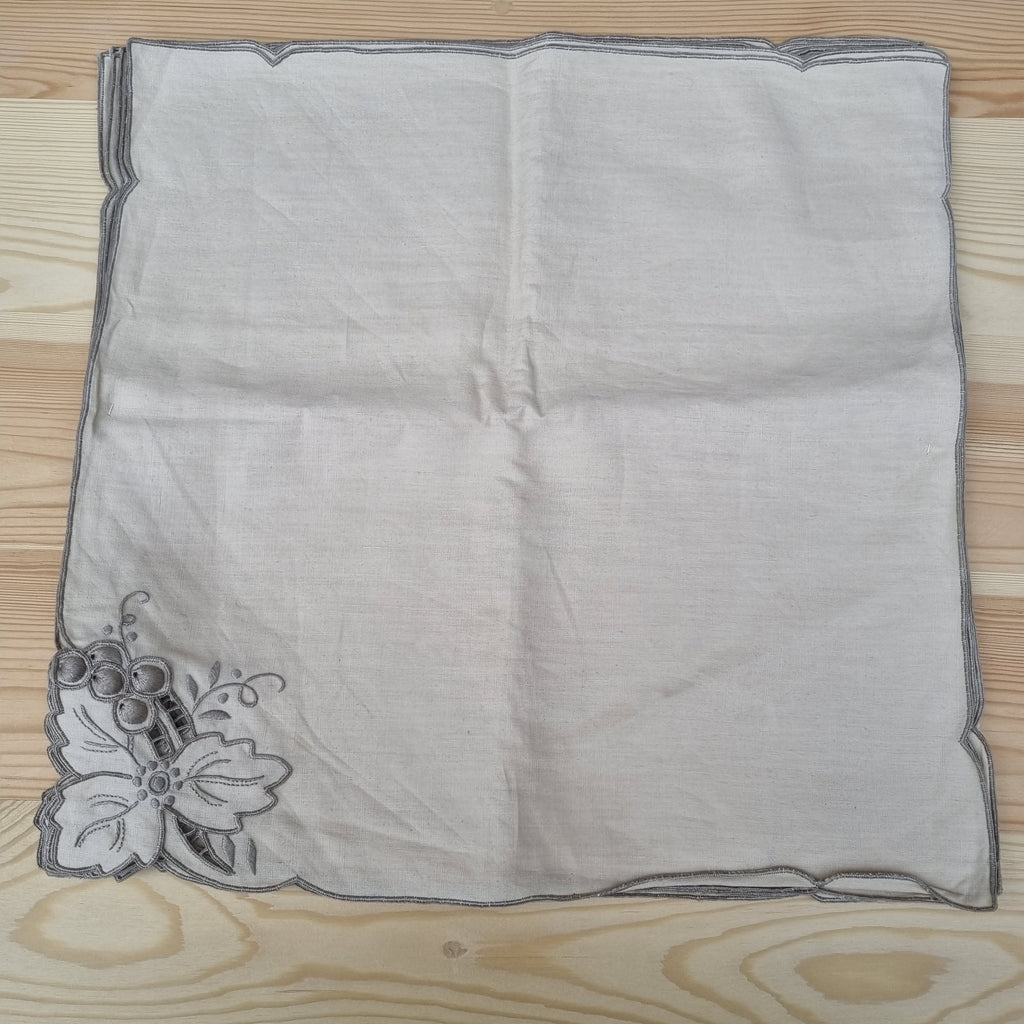12x antike Servietten Baumwolle/Leinen mit Traubenmotiv beige grau 🤍
