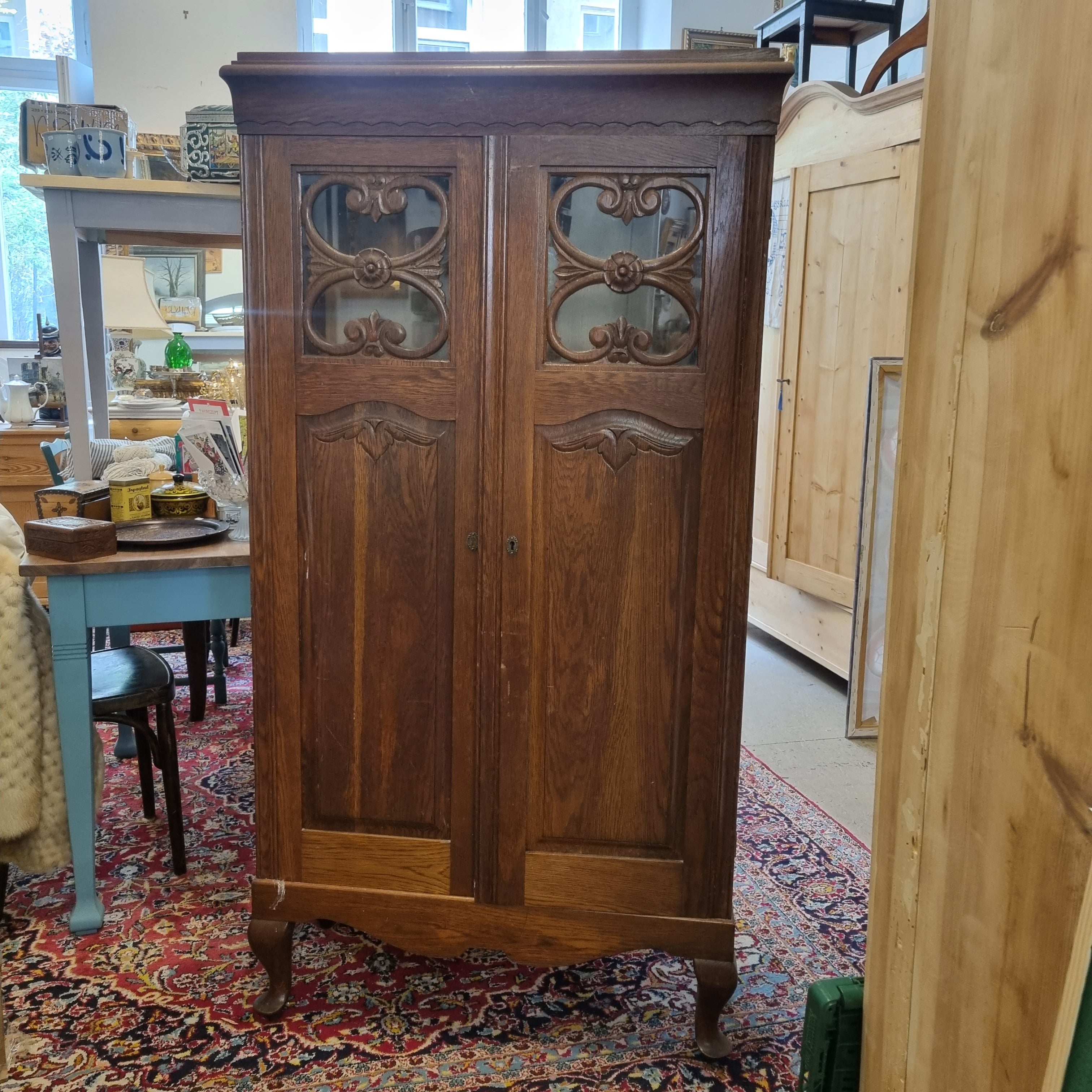 Alte Vitrine Bücherschrank Regal aus massiven Eichenholz - Originalzustand