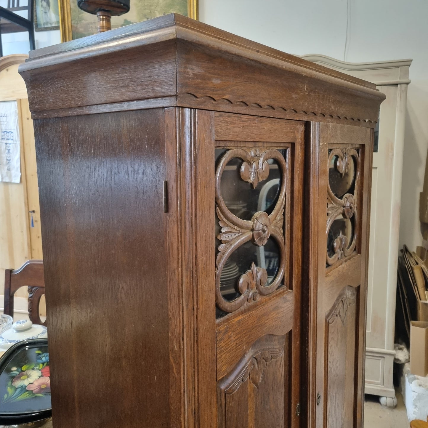 Alte Vitrine Bücherschrank Regal aus massiven Eichenholz - Originalzustand