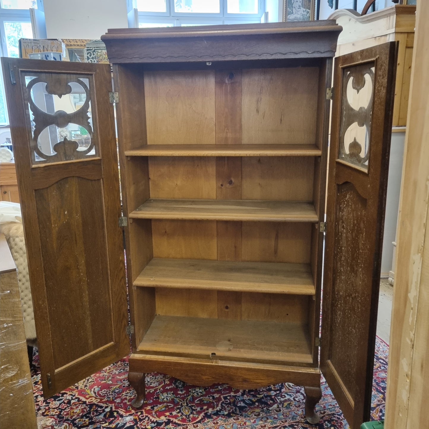 Alte Vitrine Bücherschrank Regal aus massiven Eichenholz - Originalzustand