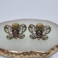50er Jahre Vintage Ohrclips Schmetterling Handmade in W.Germany Gold Rosa Geschenk