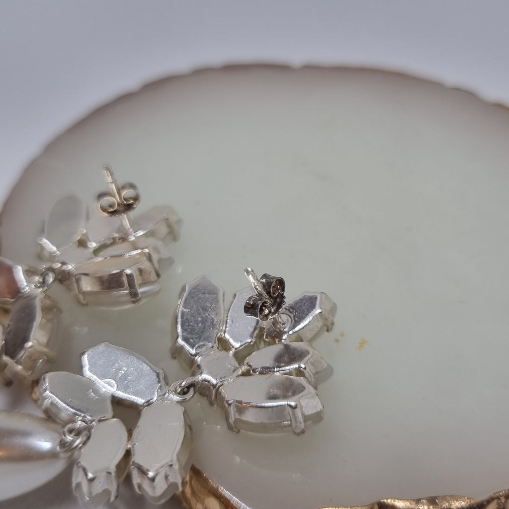 Art Deco Stil 50er Jahre Vintage Ohrstecker Handmade in W.Germany Silber Strass Geschenk Perlen "Anastasia"
