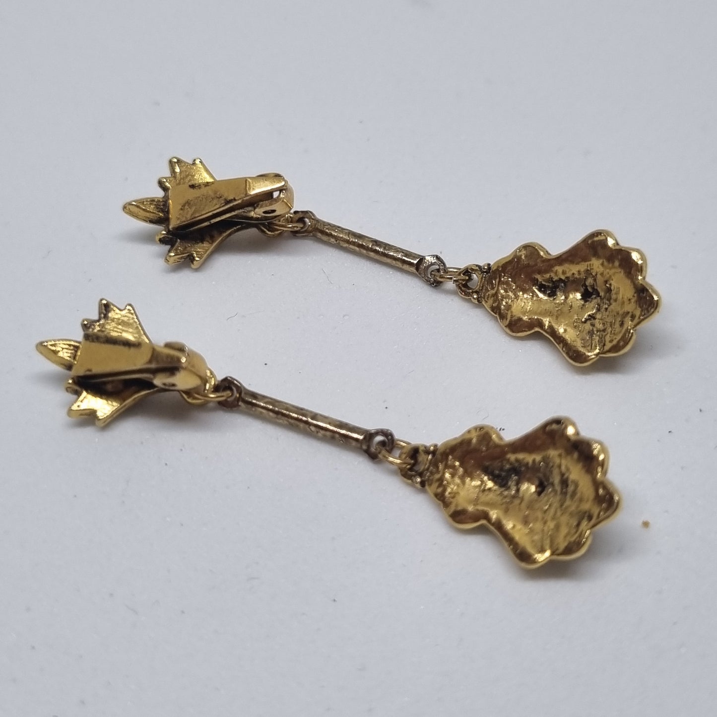 Antike Art Biedermeier Ohrringe Clips Gold blau grün Strass Vintage 50er Jahre