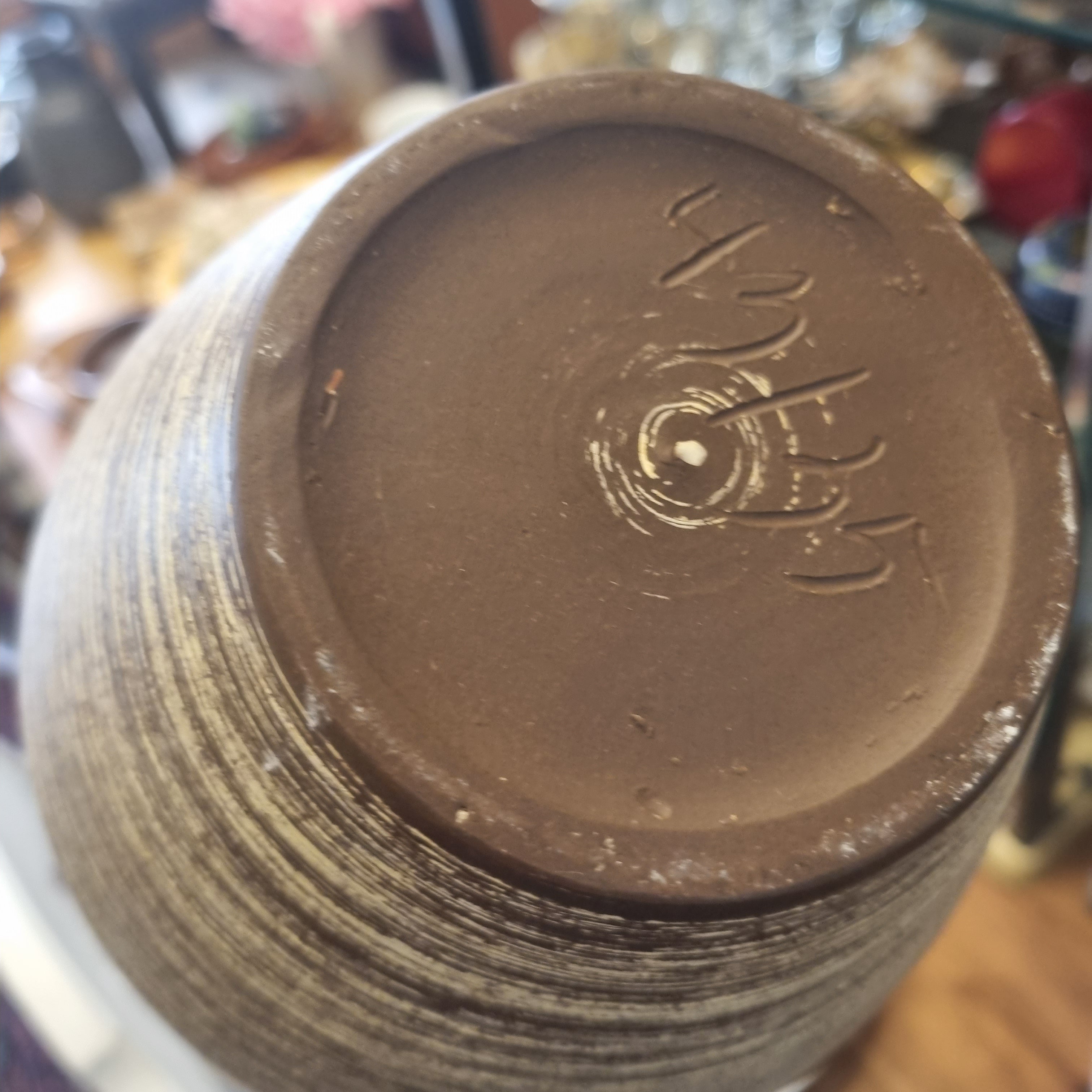 Vintage Steingut Vase Handmade beige braun Retro groß