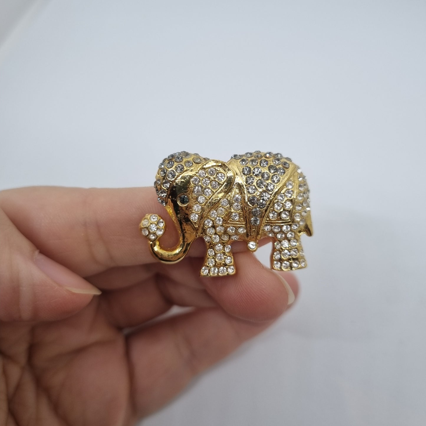 Einzigartige Antike Gold Elefant Strass Brosche aus den 50ern Modeschmuck