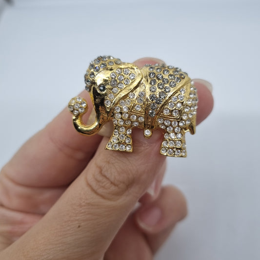 Einzigartige Antike Gold Elefant Strass Brosche aus den 50ern Modeschmuck