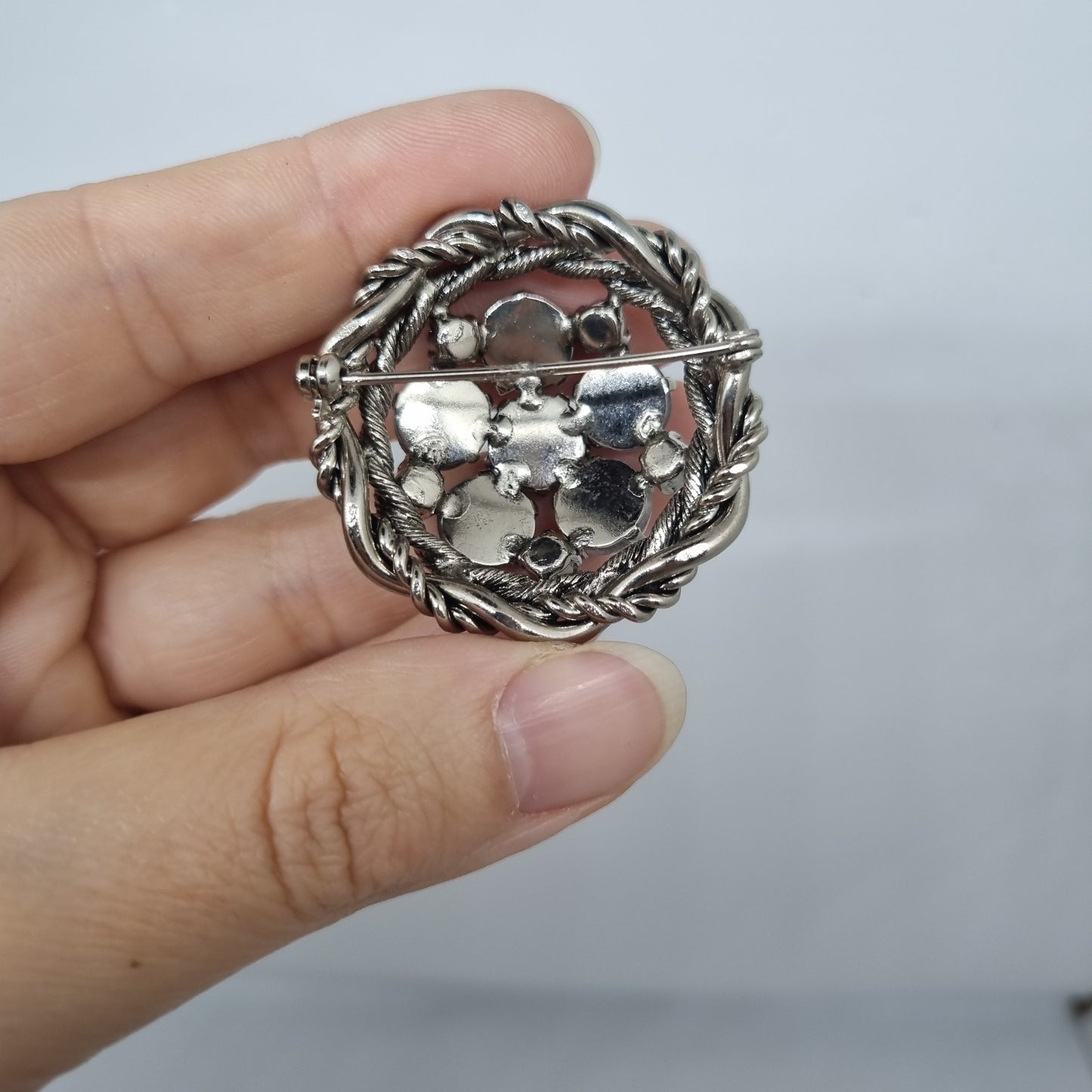 Einzigartige große Antik Brosche aus den 50ern Modeschmuck Grau Silber "Lady Simona"