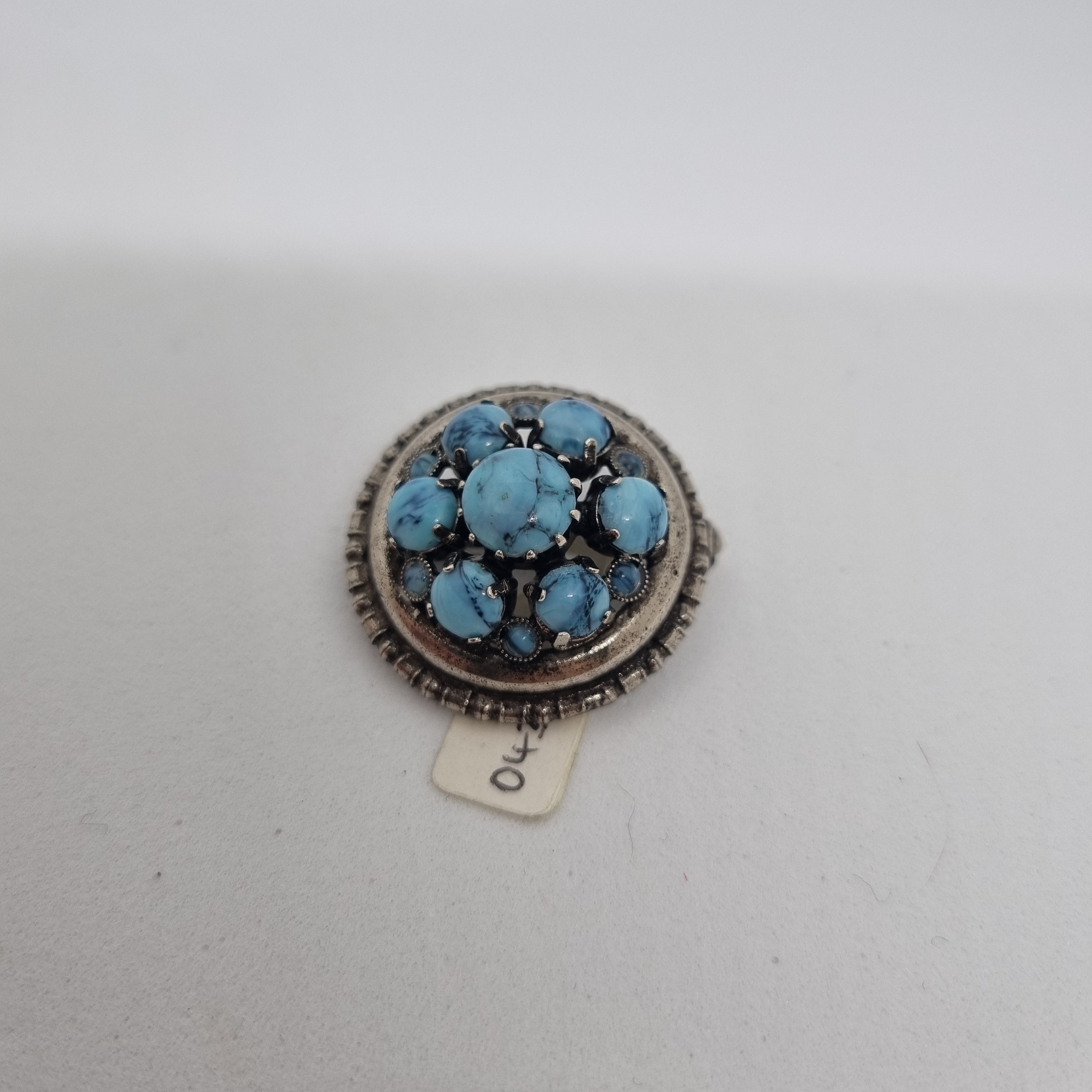 Einzigartige Antik Brosche aus den 50ern Modeschmuck Silber Türkis "Lady Randa"