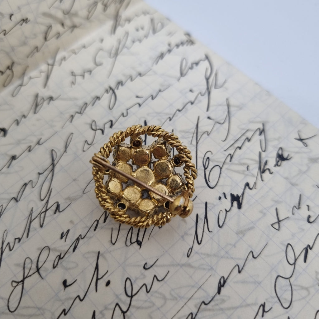 Einzigartige Antike Brosche aus den 50ern Modeschmuck Gold Lila "Danburrys Eyes"
