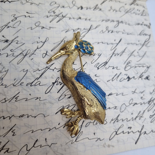 Einzigartige große Antike Brosche aus den 50ern Modeschmuck "wunderschöner Kranich Vogel"