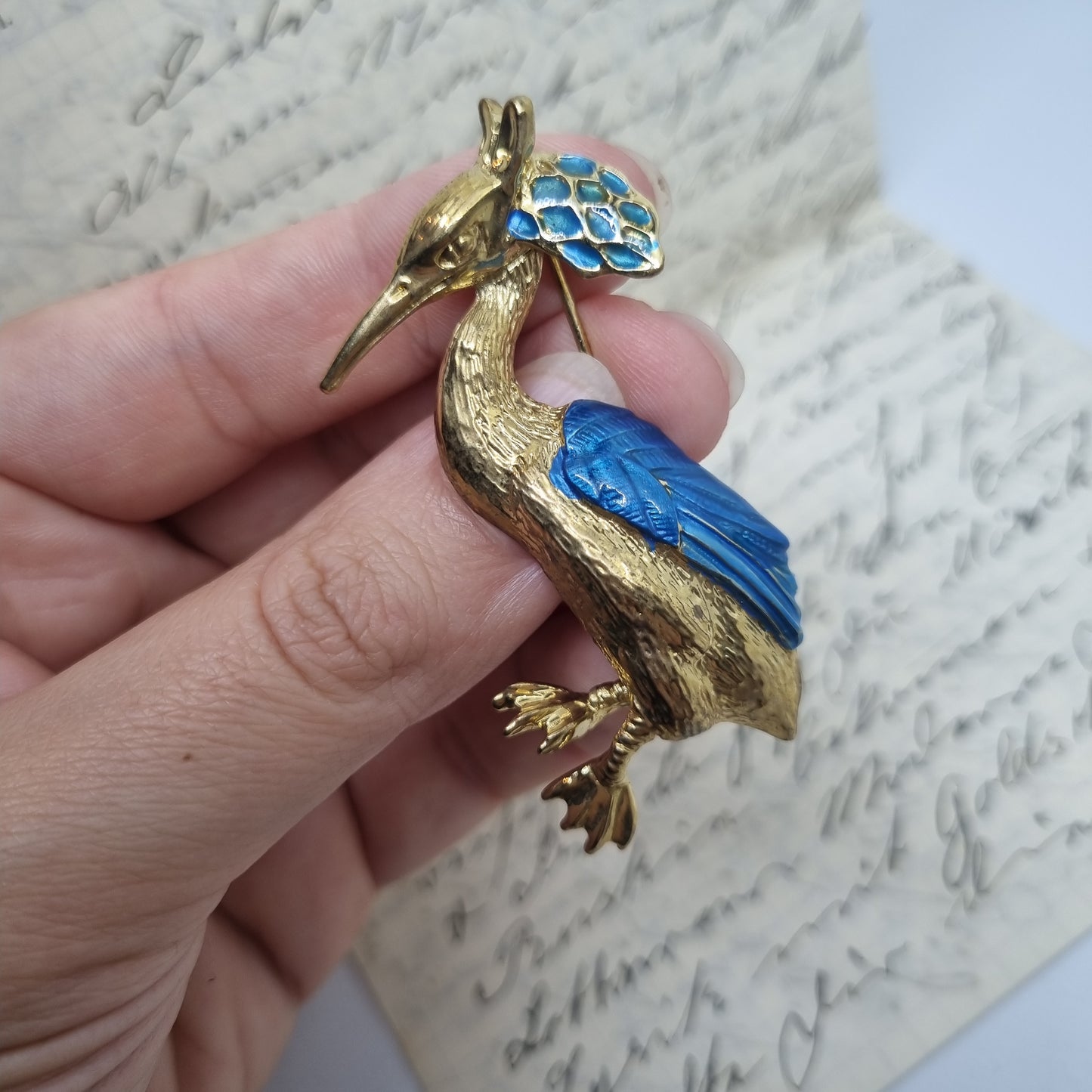 Einzigartige große Antike Brosche aus den 50ern Modeschmuck "wunderschöner Kranich Vogel"