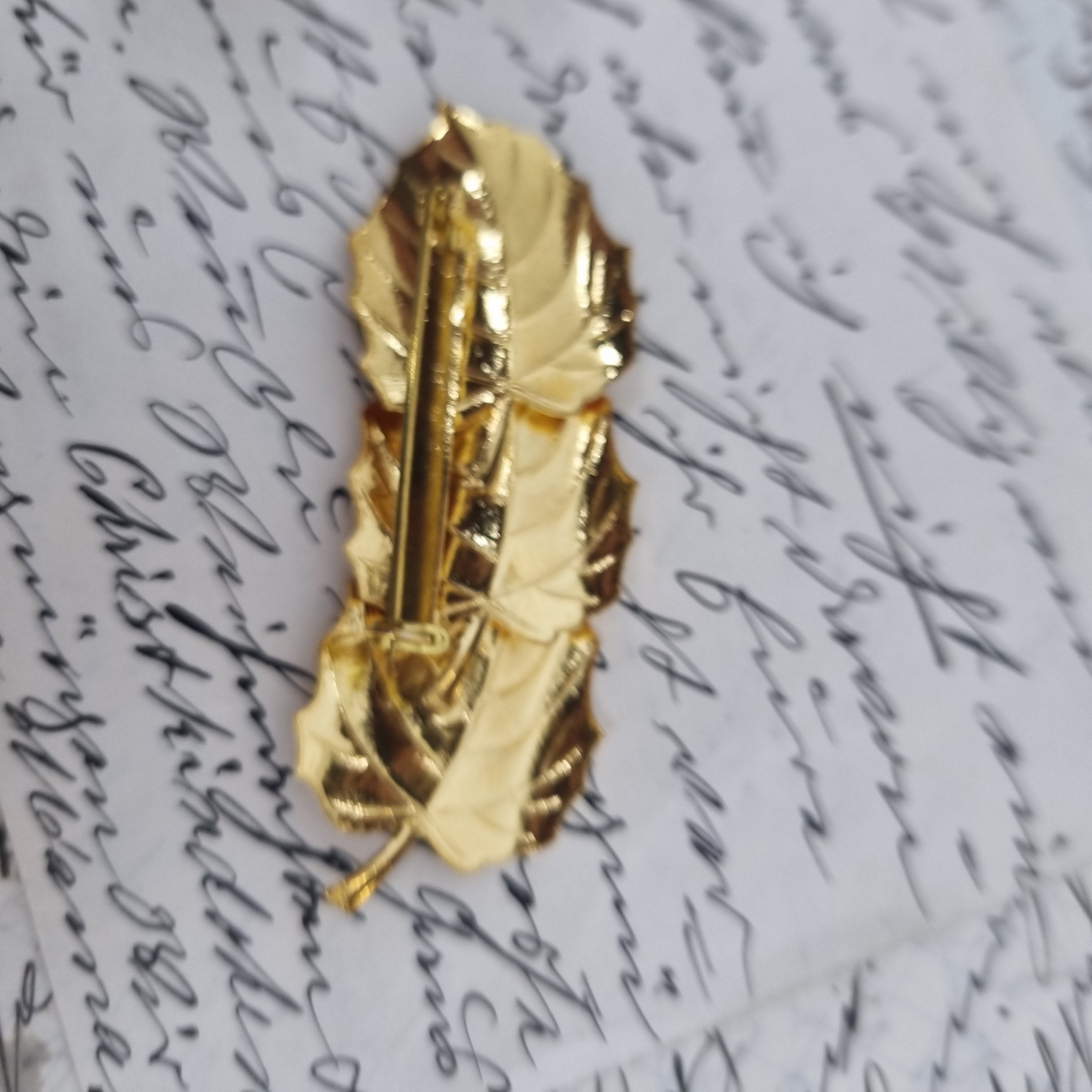 Einzigartige Vintage Brosche Antik 50er Jahre Goldenes Blatt Blätter Motiv Art Jugendstil